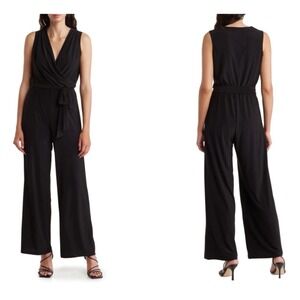 NEW Tash + Sophie Women XL Black Sleeveless Wrap Front Wide Leg Jumpsuit Chic